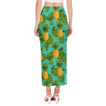 Palm Leaf Pineapple Pattern Print Side Slit Maxi Skirt