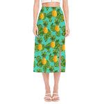Palm Leaf Pineapple Pattern Print Side Slit Midi Skirt