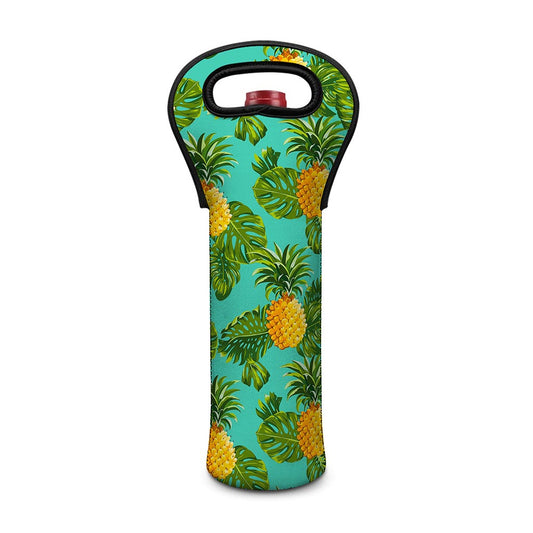 Palm Leaf Pineapple Pattern Print Single Neoprene Wine Tote