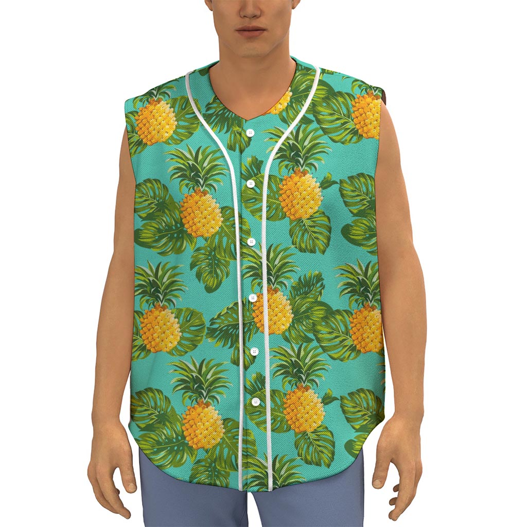 Palm Leaf Pineapple Pattern Print Sleeveless Baseball Jersey