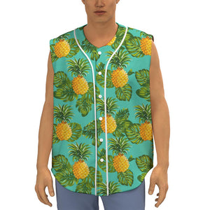 Palm Leaf Pineapple Pattern Print Sleeveless Baseball Jersey