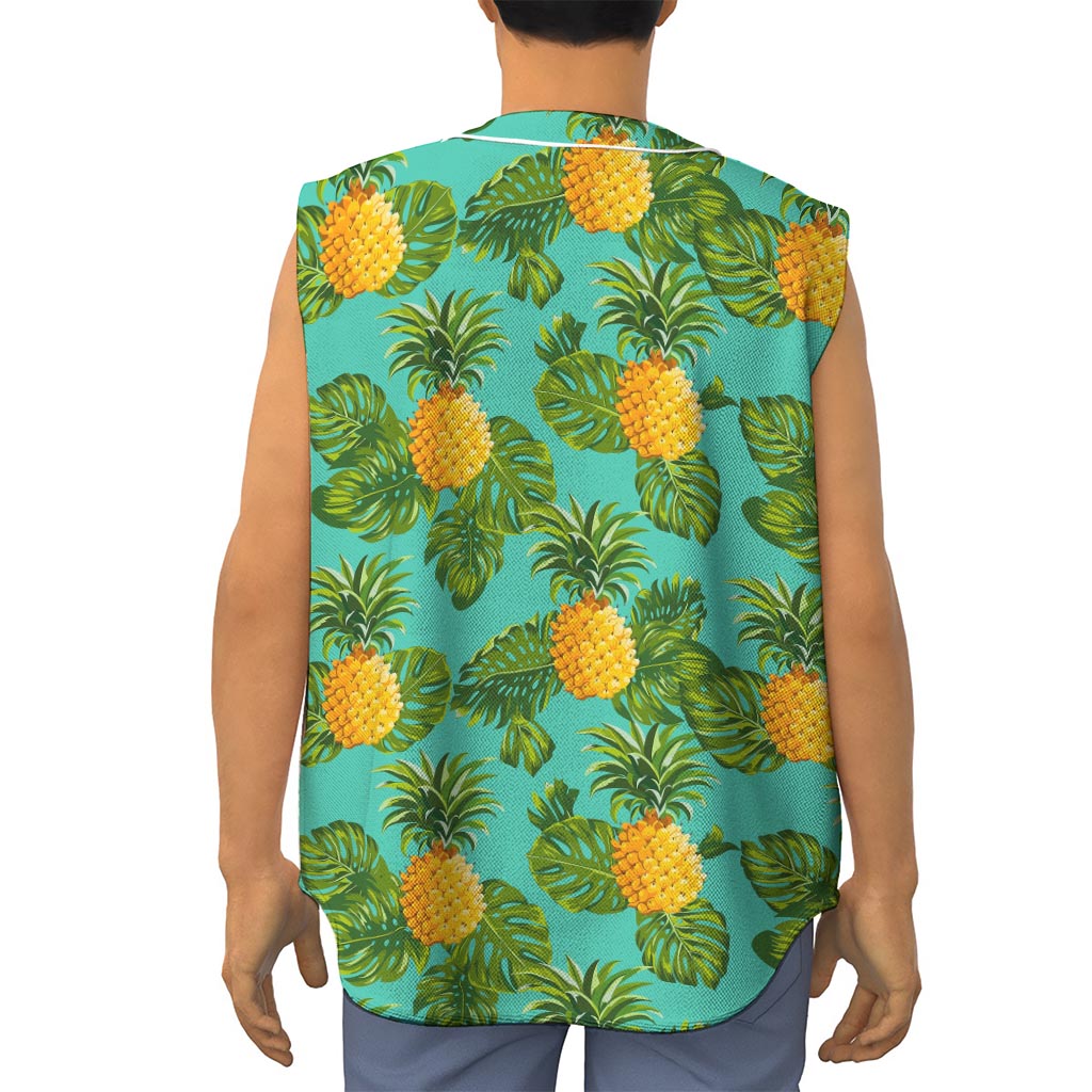 Palm Leaf Pineapple Pattern Print Sleeveless Baseball Jersey