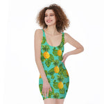 Palm Leaf Pineapple Pattern Print Sleeveless Bodycon Dress