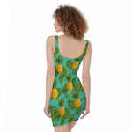 Palm Leaf Pineapple Pattern Print Sleeveless Bodycon Dress