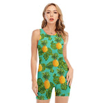 Palm Leaf Pineapple Pattern Print Sleeveless One Piece Swimsuit