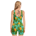 Palm Leaf Pineapple Pattern Print Sleeveless One Piece Swimsuit