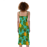 Palm Leaf Pineapple Pattern Print Slim Fit Midi Cami Dress