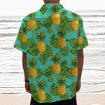 Palm Leaf Pineapple Pattern Print Textured Short Sleeve Shirt