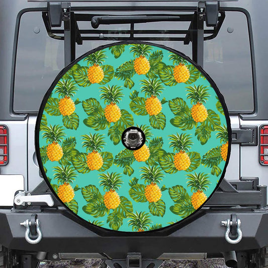 Palm Leaf Pineapple Pattern Print Tire Cover With Camera Hole