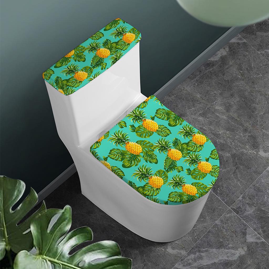 Palm Leaf Pineapple Pattern Print Toilet Lid And Tank Cover Set