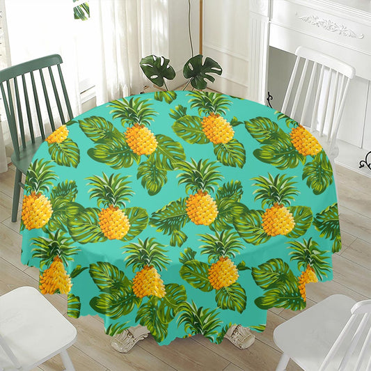 Palm Leaf Pineapple Pattern Print Waterproof Round Tablecloth