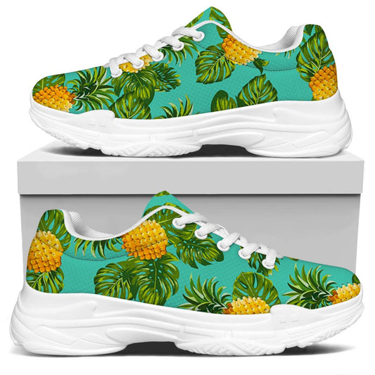 Palm Leaf Pineapple Pattern Print White Chunky Shoes