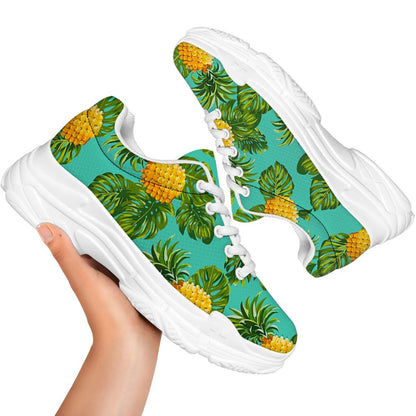 Palm Leaf Pineapple Pattern Print White Chunky Shoes