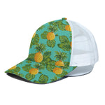 Palm Leaf Pineapple Pattern Print White Mesh Trucker Cap