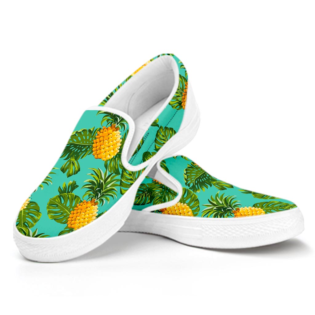 Palm Leaf Pineapple Pattern Print White Slip On Sneakers