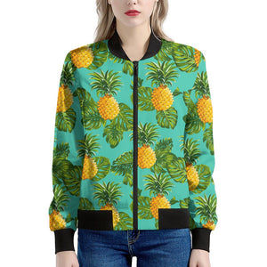 Palm Leaf Pineapple Pattern Print Women's Bomber Jacket