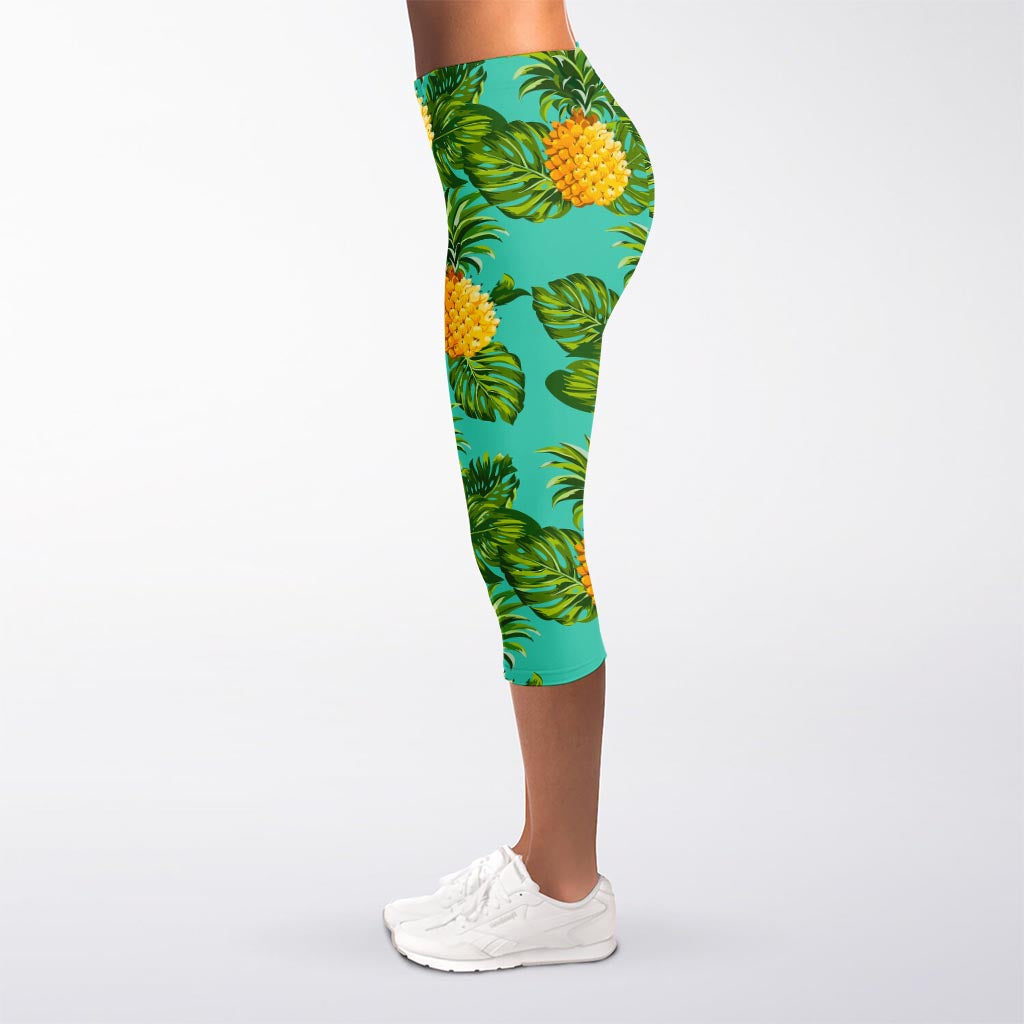 Palm Leaf Pineapple Pattern Print Women's Capri Leggings