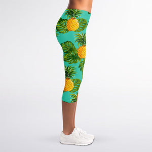 Palm Leaf Pineapple Pattern Print Women's Capri Leggings