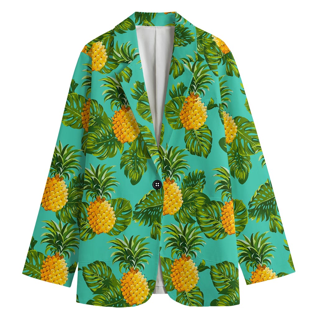 Palm Leaf Pineapple Pattern Print Women's Cotton Blazer