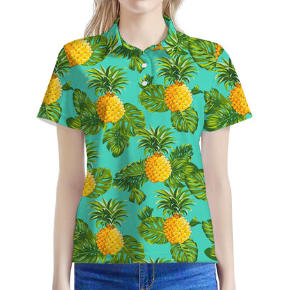 Palm Leaf Pineapple Pattern Print Women's Polo Shirt