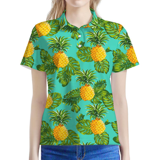 Palm Leaf Pineapple Pattern Print Women's Polo Shirt