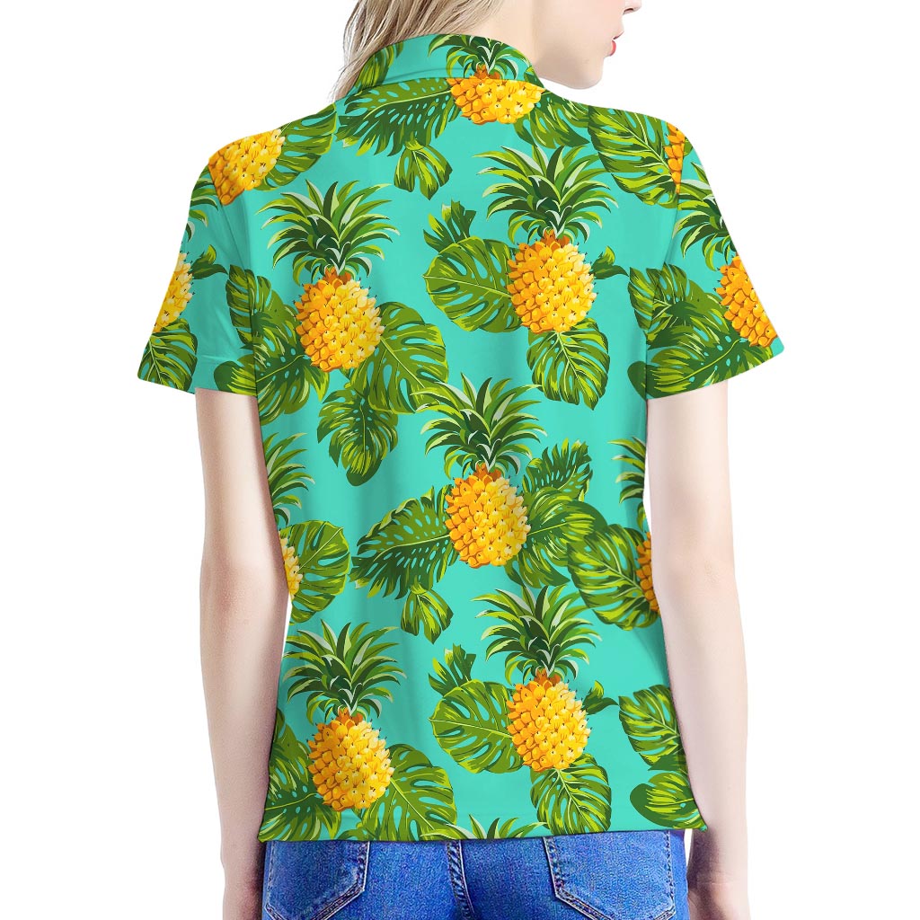Palm Leaf Pineapple Pattern Print Women's Polo Shirt