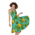 Palm Leaf Pineapple Pattern Print Sleeveless Knee Length Dress