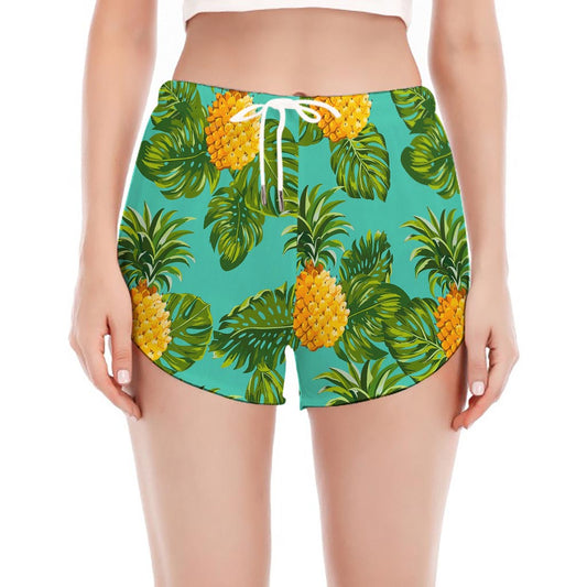 Palm Leaf Pineapple Pattern Print Women's Split Running Shorts
