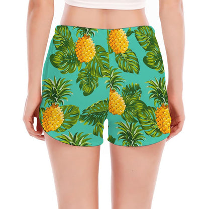 Palm Leaf Pineapple Pattern Print Women's Split Running Shorts