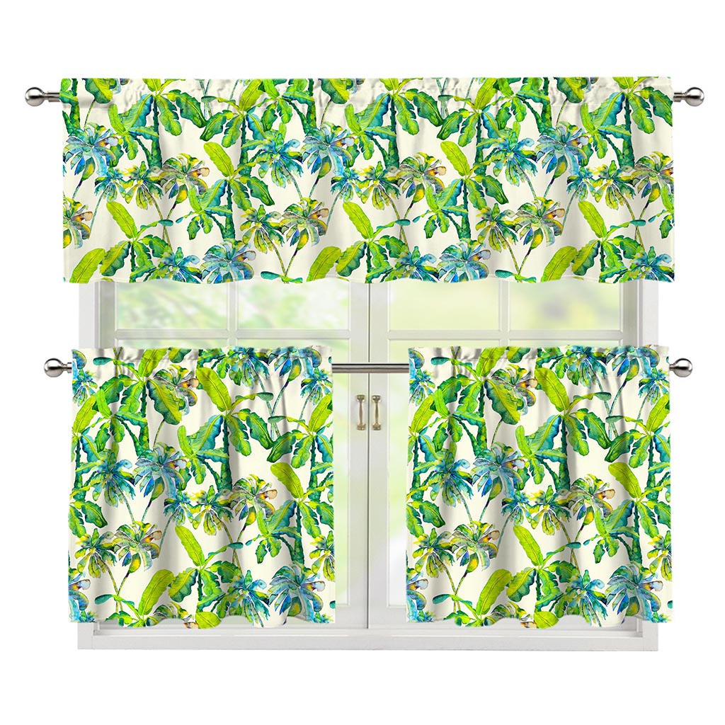 Palm Tree Banana Pattern Print 3 Piece Kitchen Curtains