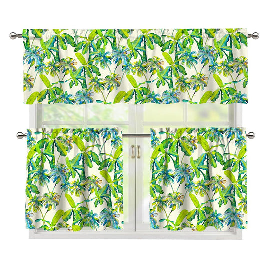 Palm Tree Banana Pattern Print 3 Piece Kitchen Curtains