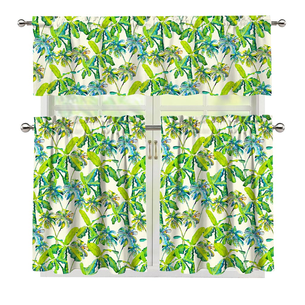 Palm Tree Banana Pattern Print 3 Piece Kitchen Curtains