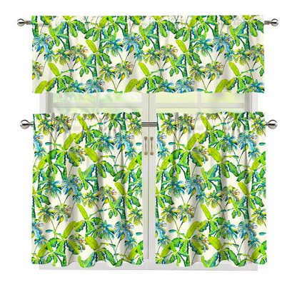 Palm Tree Banana Pattern Print 3 Piece Kitchen Curtains