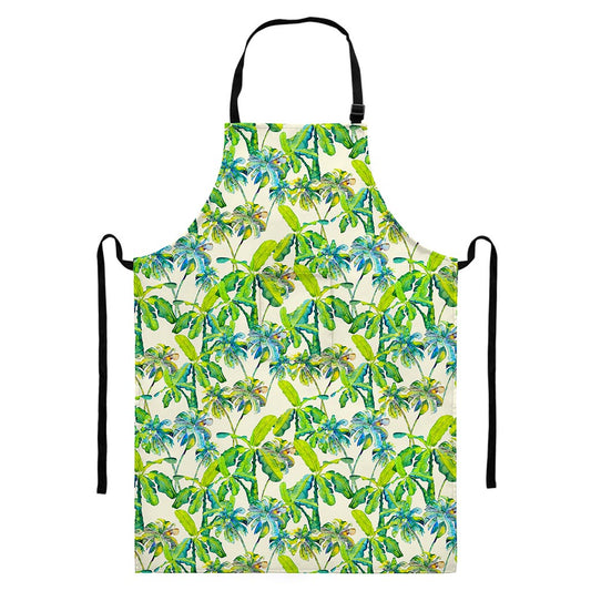 Palm Tree Banana Pattern Print Bib Apron With Pocket