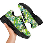 Palm Tree Banana Pattern Print Black Chunky Shoes