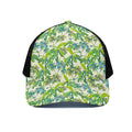 Palm Tree Banana Pattern Print Black Mesh Trucker Hat