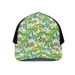 Palm Tree Banana Pattern Print Black Mesh Trucker Cap