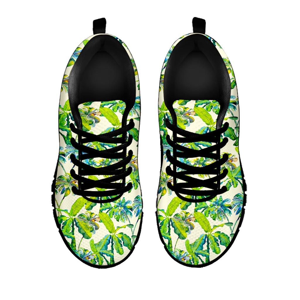 Palm Tree Banana Pattern Print Black Running Shoes