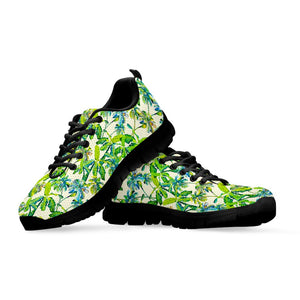 Palm Tree Banana Pattern Print Black Running Shoes