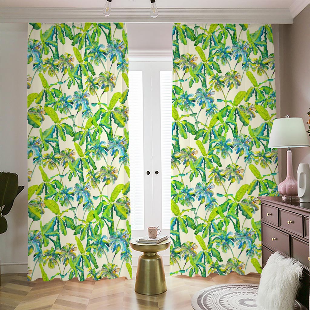 Palm Tree Banana Pattern Print Blackout Pencil Pleat Curtains