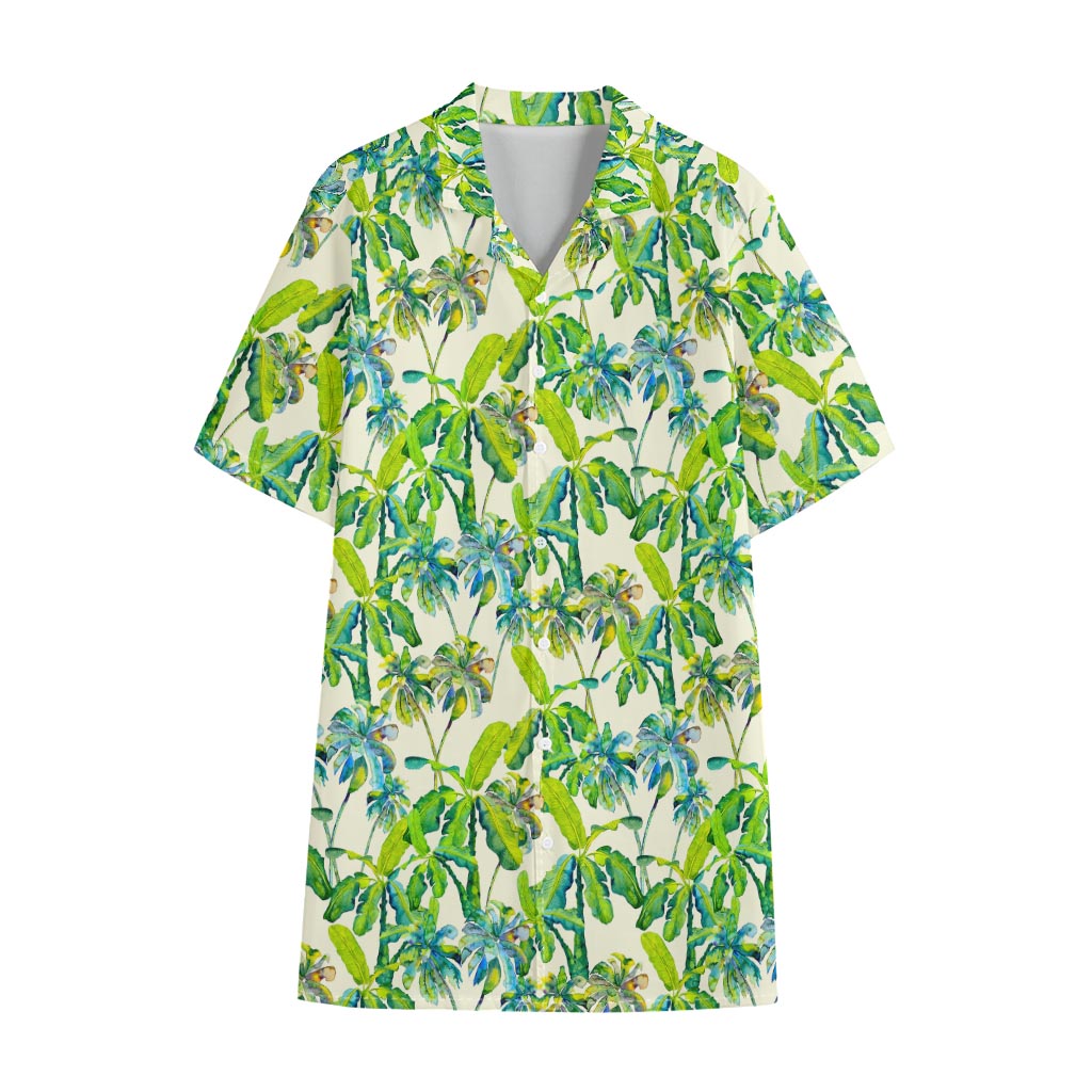 Palm Tree Banana Pattern Print Cotton Hawaiian Shirt