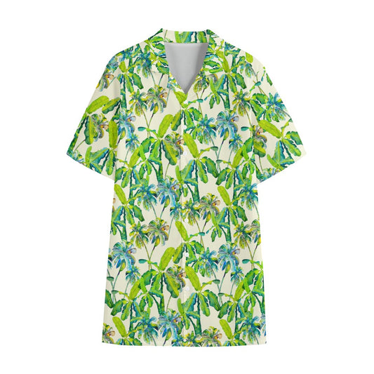Palm Tree Banana Pattern Print Cotton Hawaiian Shirt