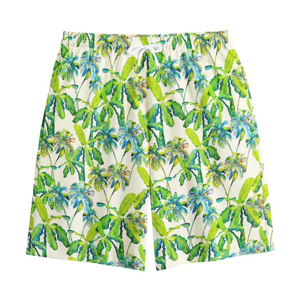 Palm Tree Banana Pattern Print Cotton Shorts