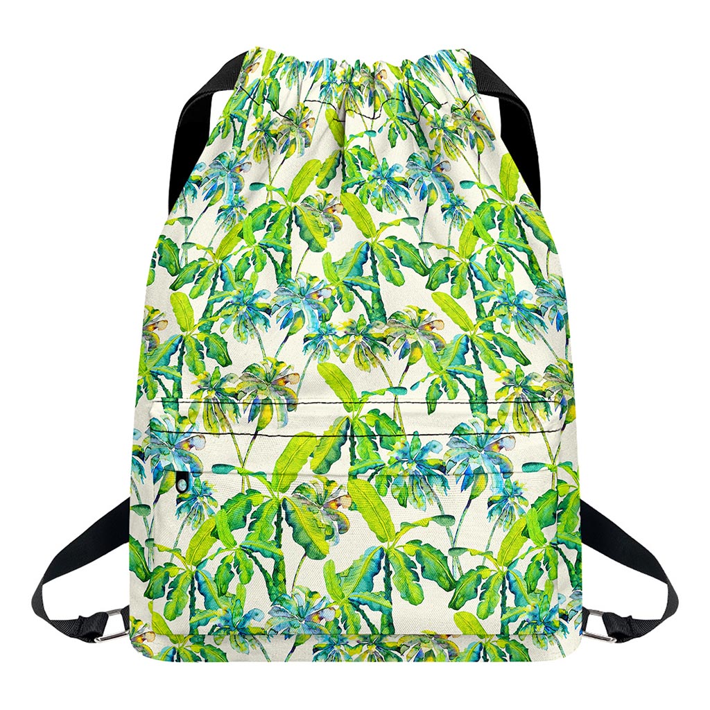 Palm Tree Banana Pattern Print Drawstring Backpack