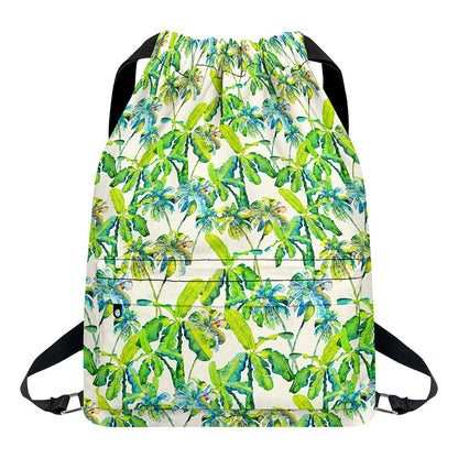 Palm Tree Banana Pattern Print Drawstring Backpack