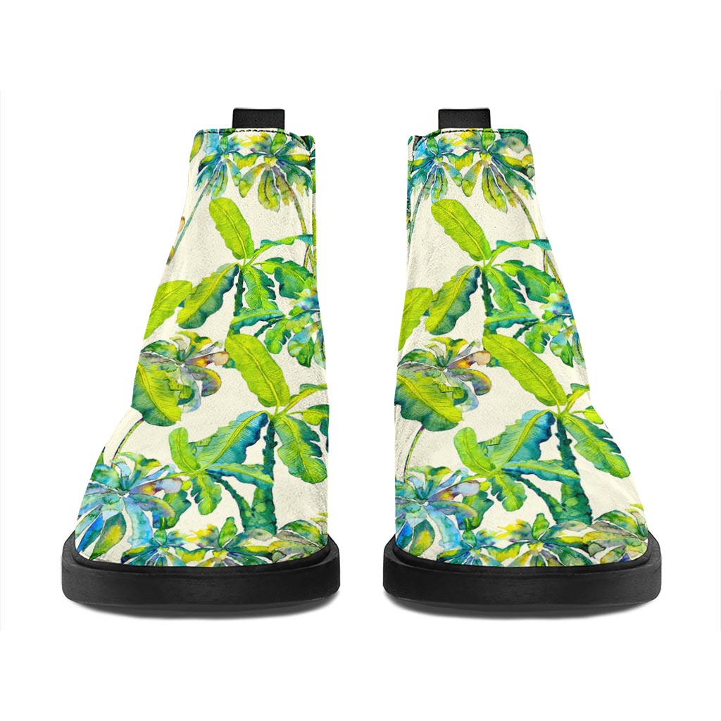 Palm Tree Banana Pattern Print Flat Ankle Boots