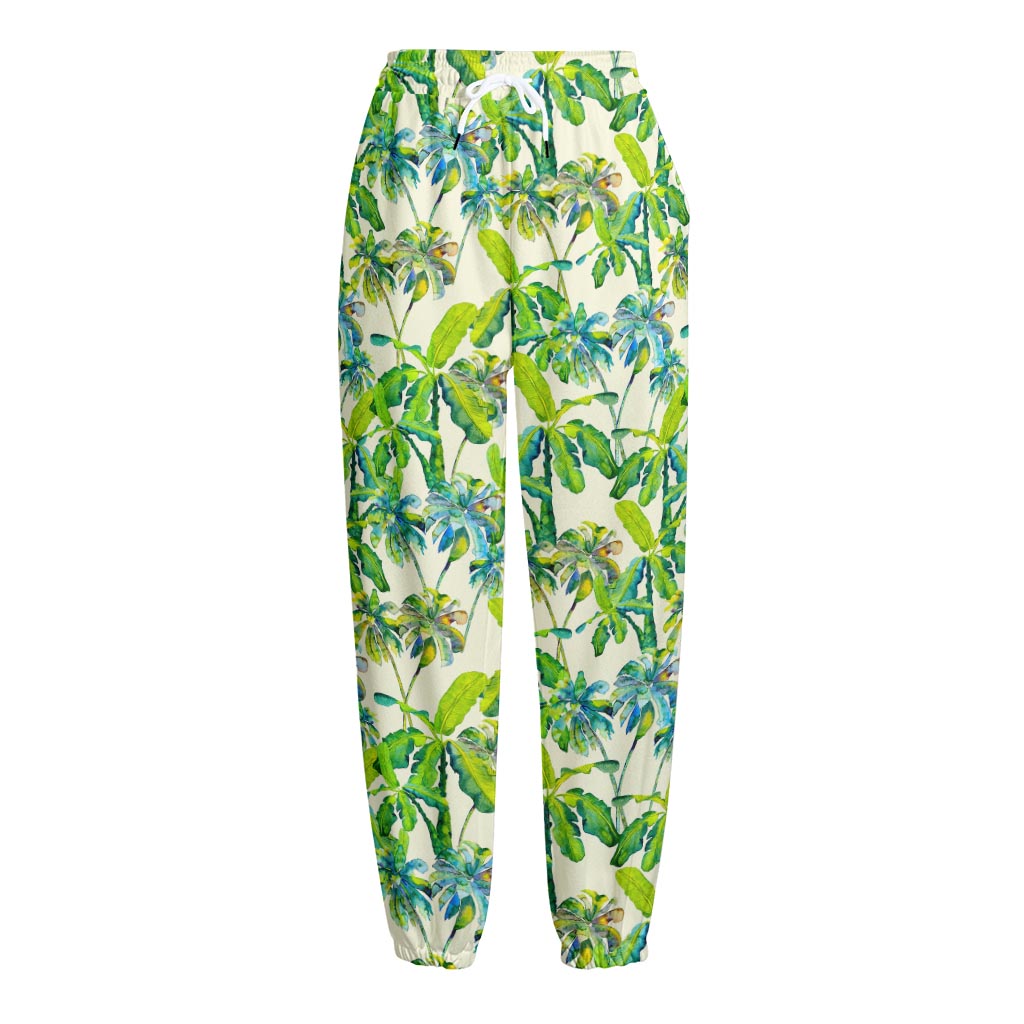 Palm Tree Banana Pattern Print Fleece Lined Knit Pants