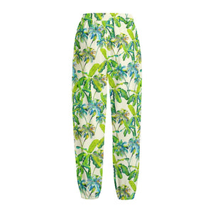 Palm Tree Banana Pattern Print Fleece Lined Knit Pants