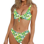 Palm Tree Banana Pattern Print Front Bow Tie Bikini