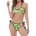 Palm Tree Banana Pattern Print Halter Scoop Tie Side Bikini